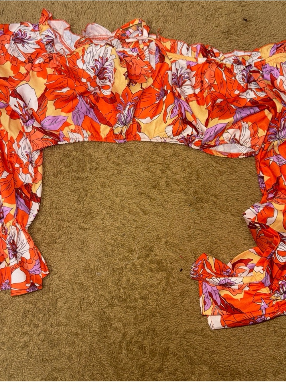SHEIN Orange Floral Off-Shoulder Crop Top